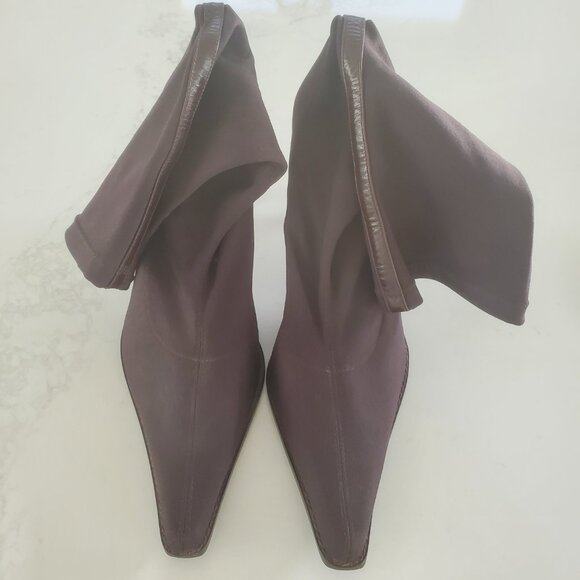 Martinez Valero Women's Dark Brown Stretch Pull On Boots Back Leather Trim 9.5 - Picture 2 of 16